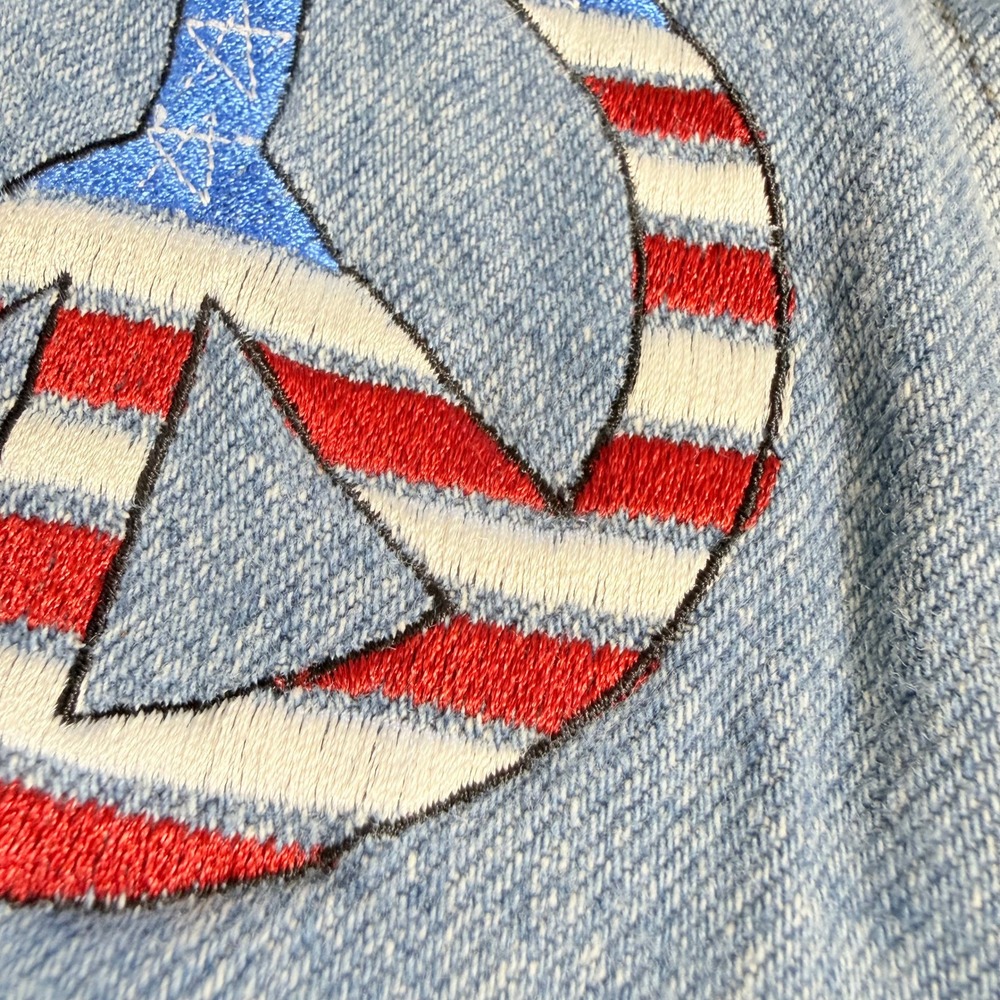 VINTAGE Hippy Harley-Davidson Denim Vest Embroidered Patches Peace Love Pride - Picture 7 of 16